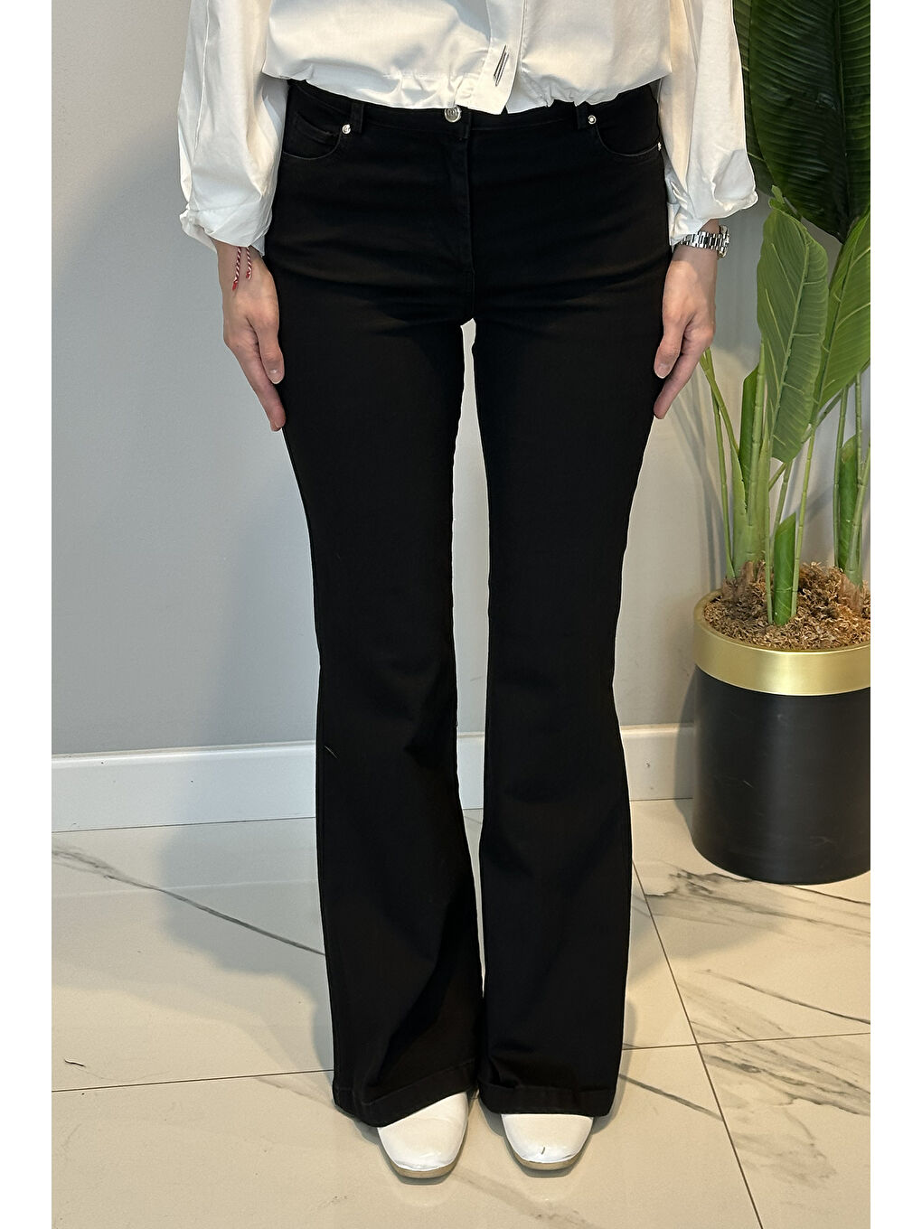 İspanyol Paça Jean Pantolon 16187 Siyah-1