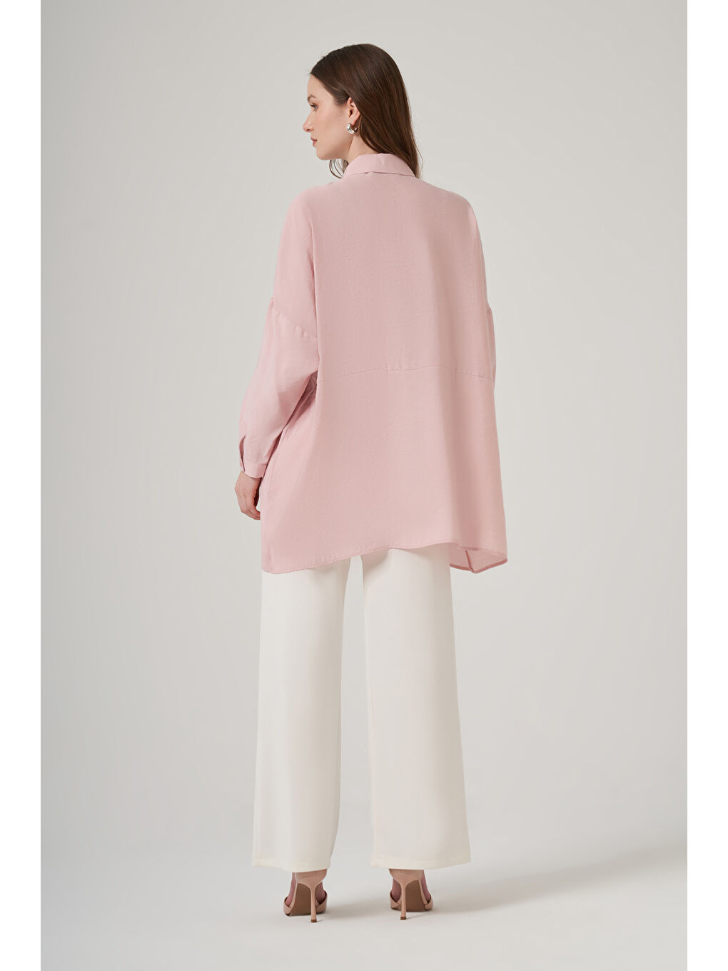 Pembe Oversize Basic Yazlık Gömlek 3001 Pudra-2