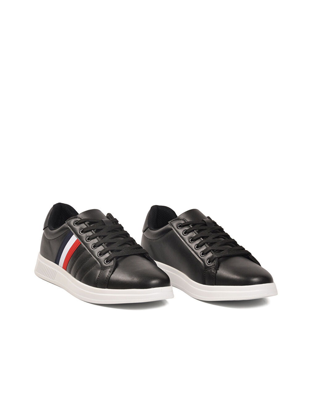 Siyah Beyaz Bağcıklı Hafif Cilt Erkek Sneaker 493 M-2