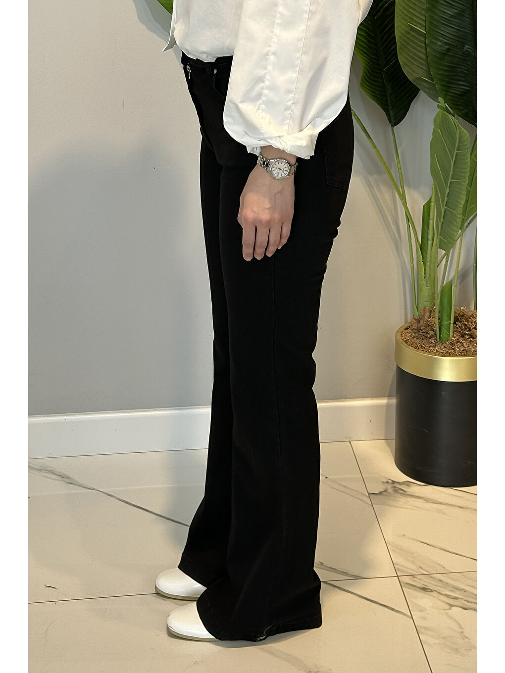 İspanyol Paça Jean Pantolon 16187 Siyah-2