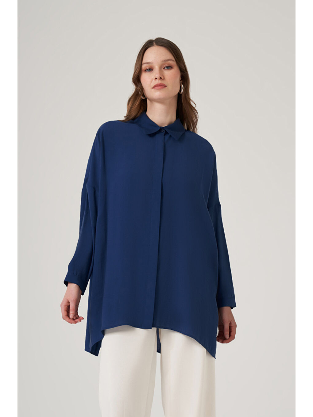 Oversize Basic Yazlık Gömlek 3001 İndigo