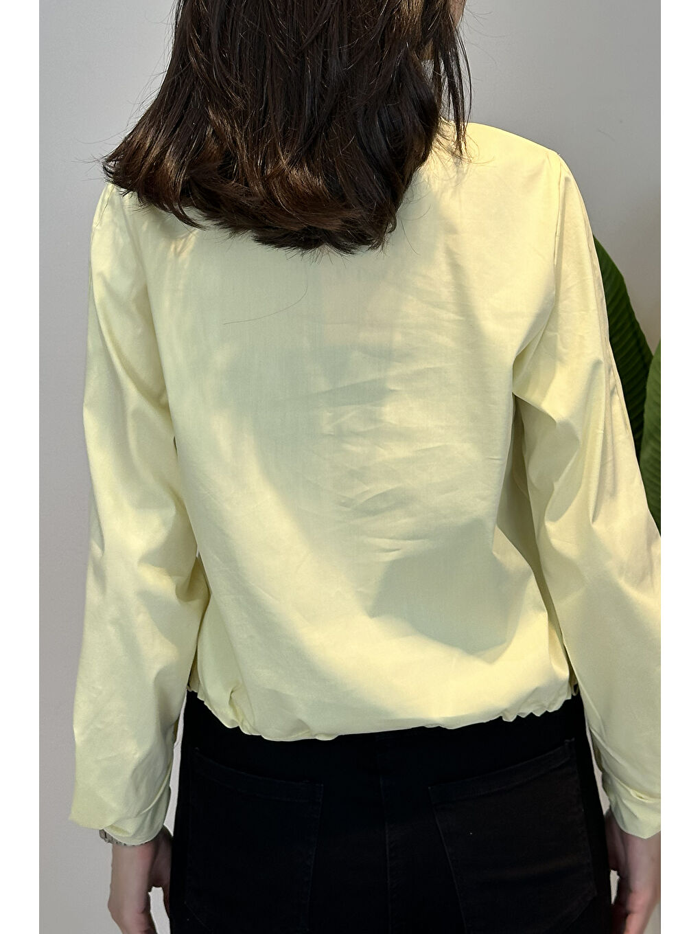 Birit Detaylı Poplin Gömlek 19556 Sarı-3