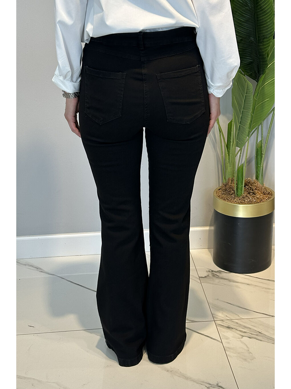 İspanyol Paça Jean Pantolon 16187 Siyah-3