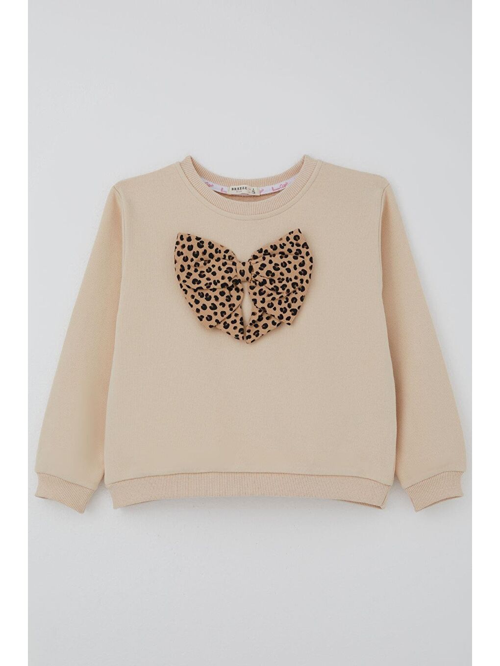 Ekru Kız Çocuk Eşofman Takımı Leopar Fiyonk Aksesuarlı Krem (5-9 Yaş)-2