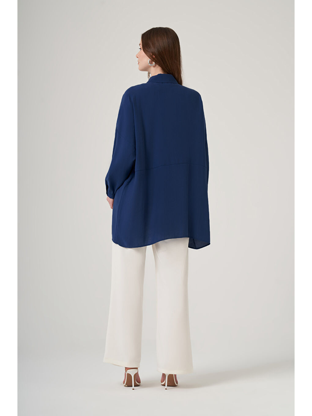 Oversize Basic Yazlık Gömlek 3001 İndigo-2
