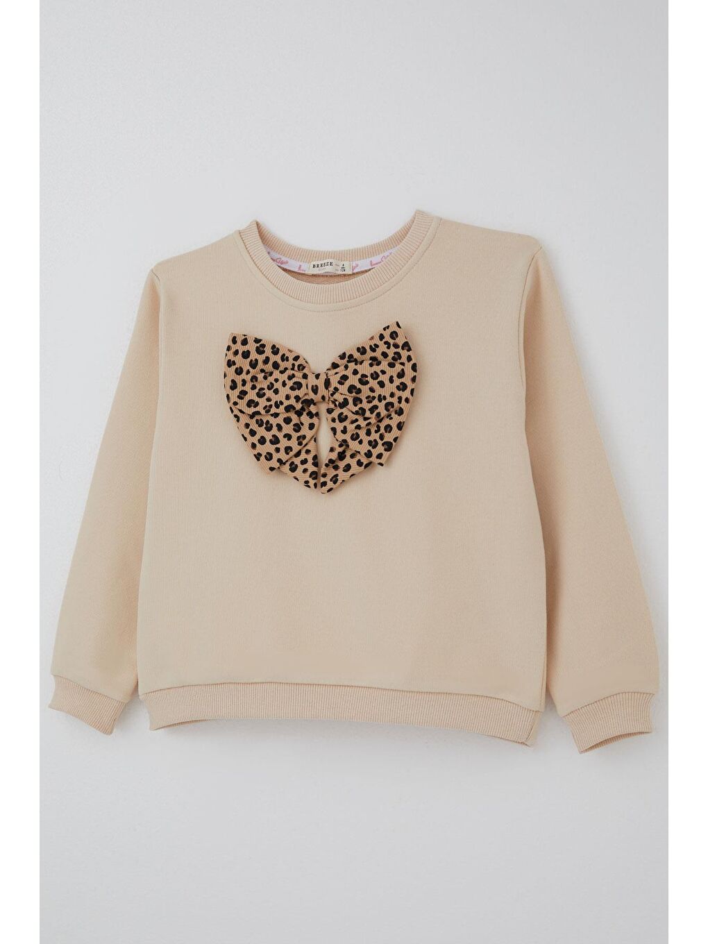 Ekru Kız Çocuk Eşofman Takımı Leopar Fiyonk Aksesuarlı Krem (5-9 Yaş)-6