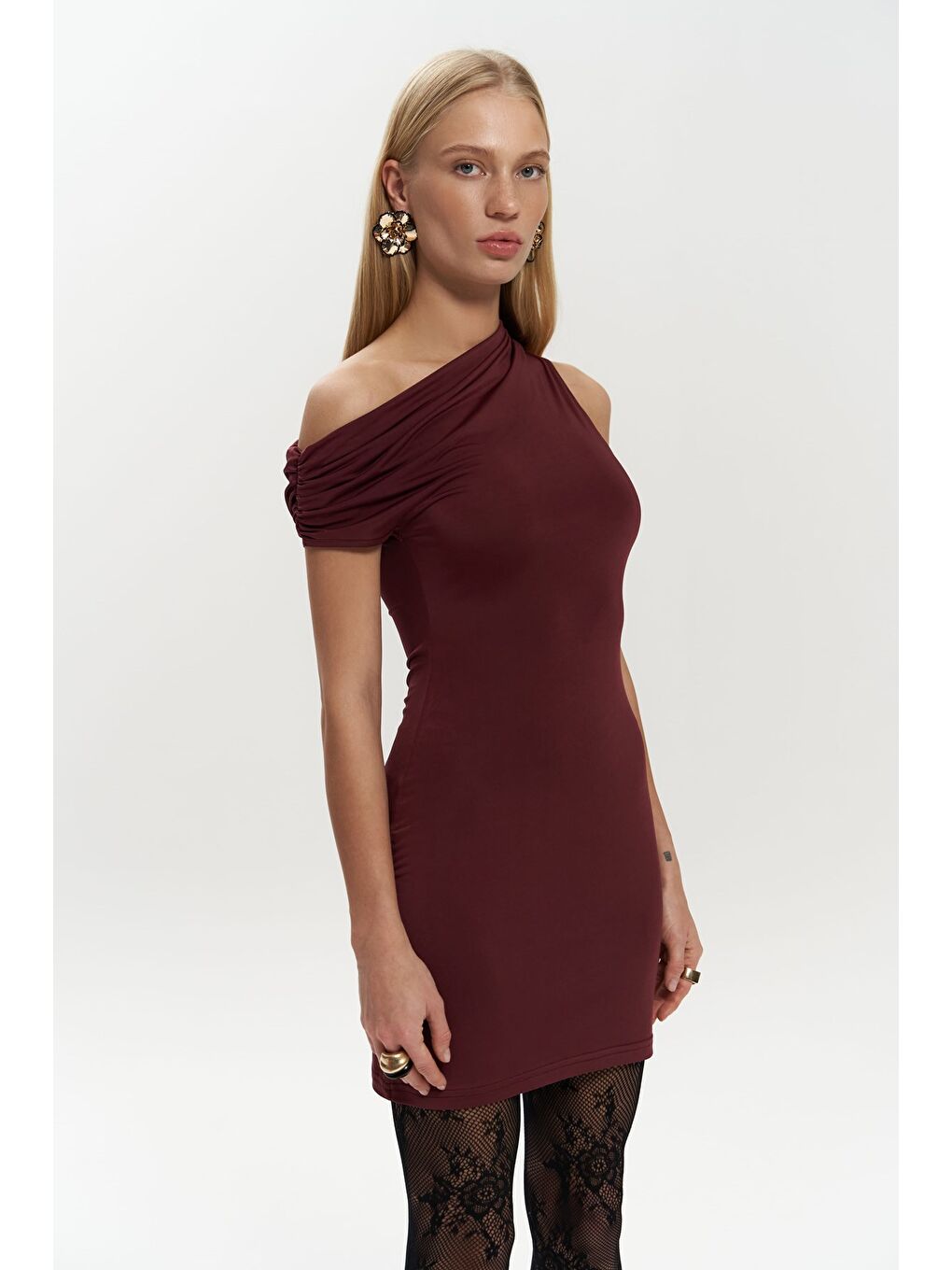 Mai Collection Sheer Bordo Mini Elbise - 2