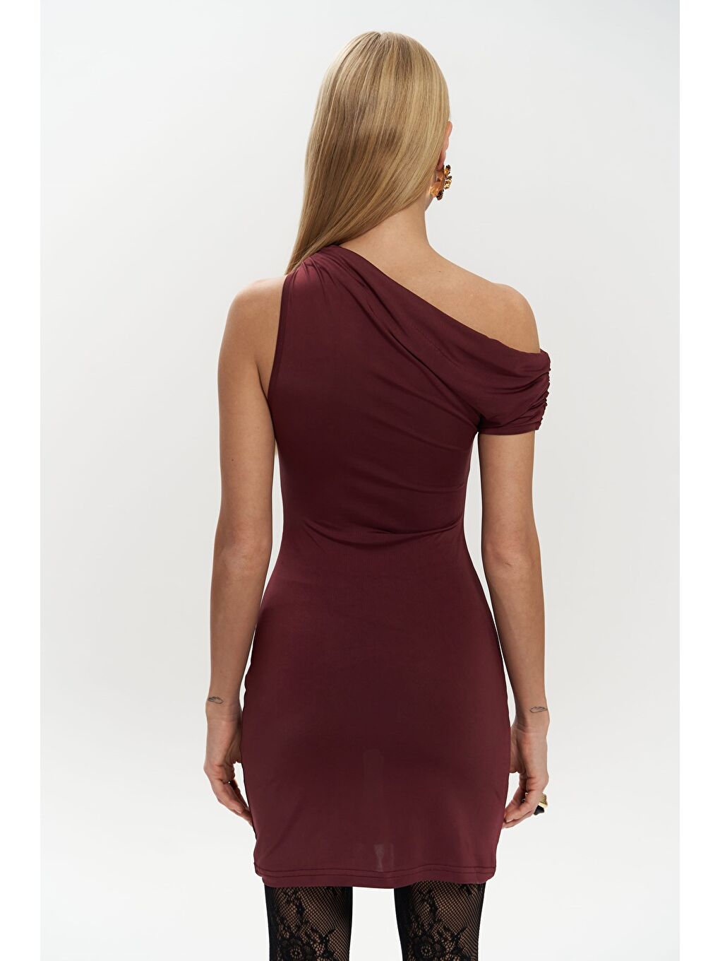 Mai Collection Sheer Bordo Mini Elbise - 3