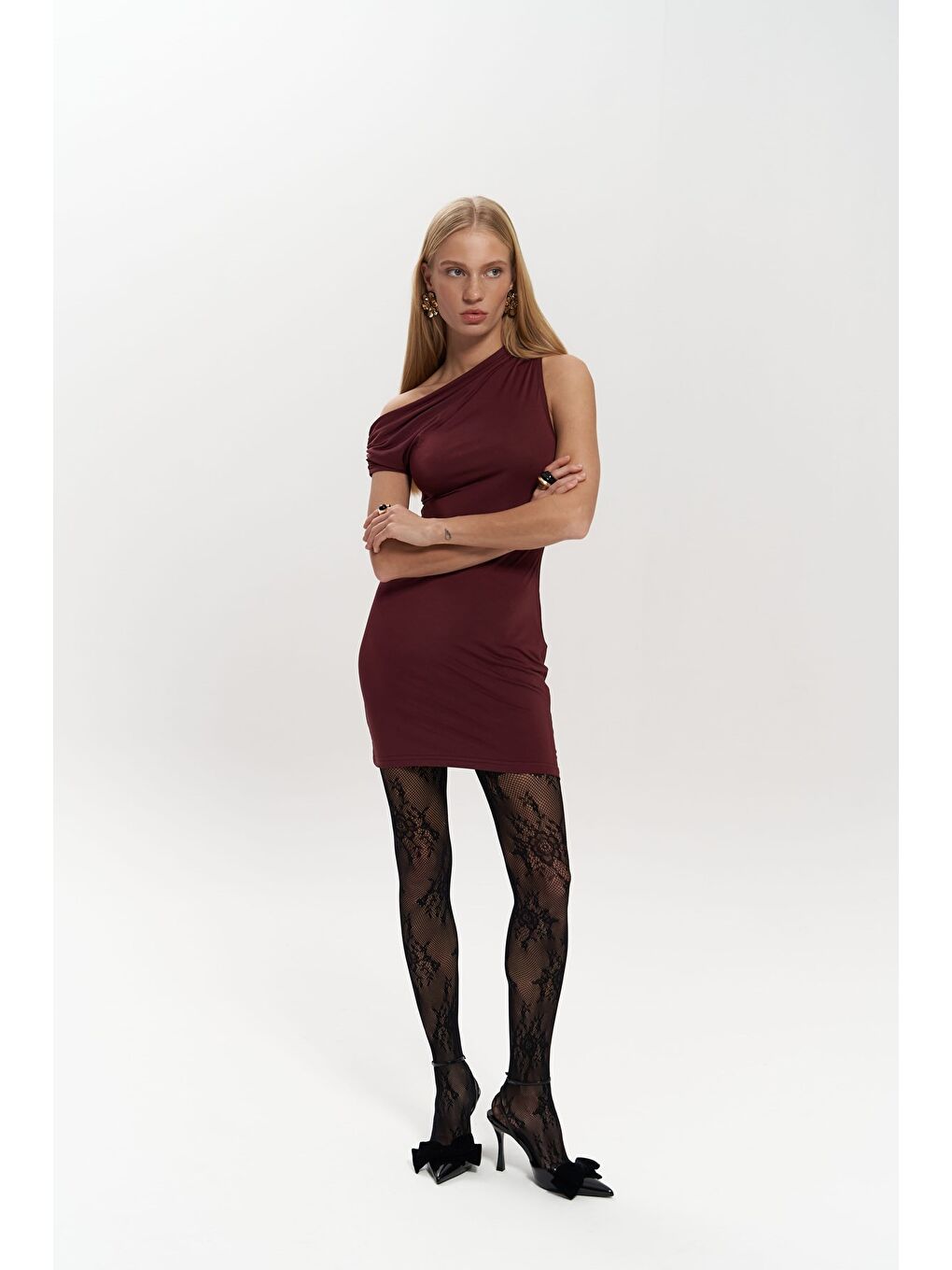Mai Collection Sheer Bordo Mini Elbise - 5