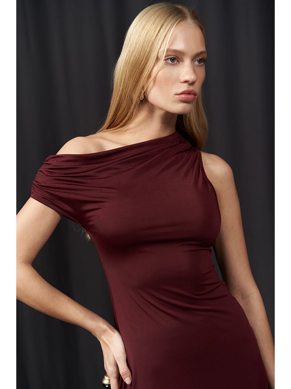Mai Collection Sheer Bordo Mini Elbise - 6
