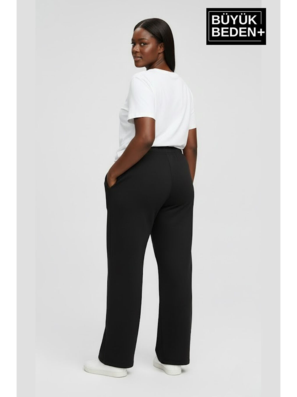 Siyah Kadın Büyük Beden BROOKLYN Baskılı Rahat Kesim Lastikli Bel Paça Reçme Eşofman Altı SPR26EAK952-2-1