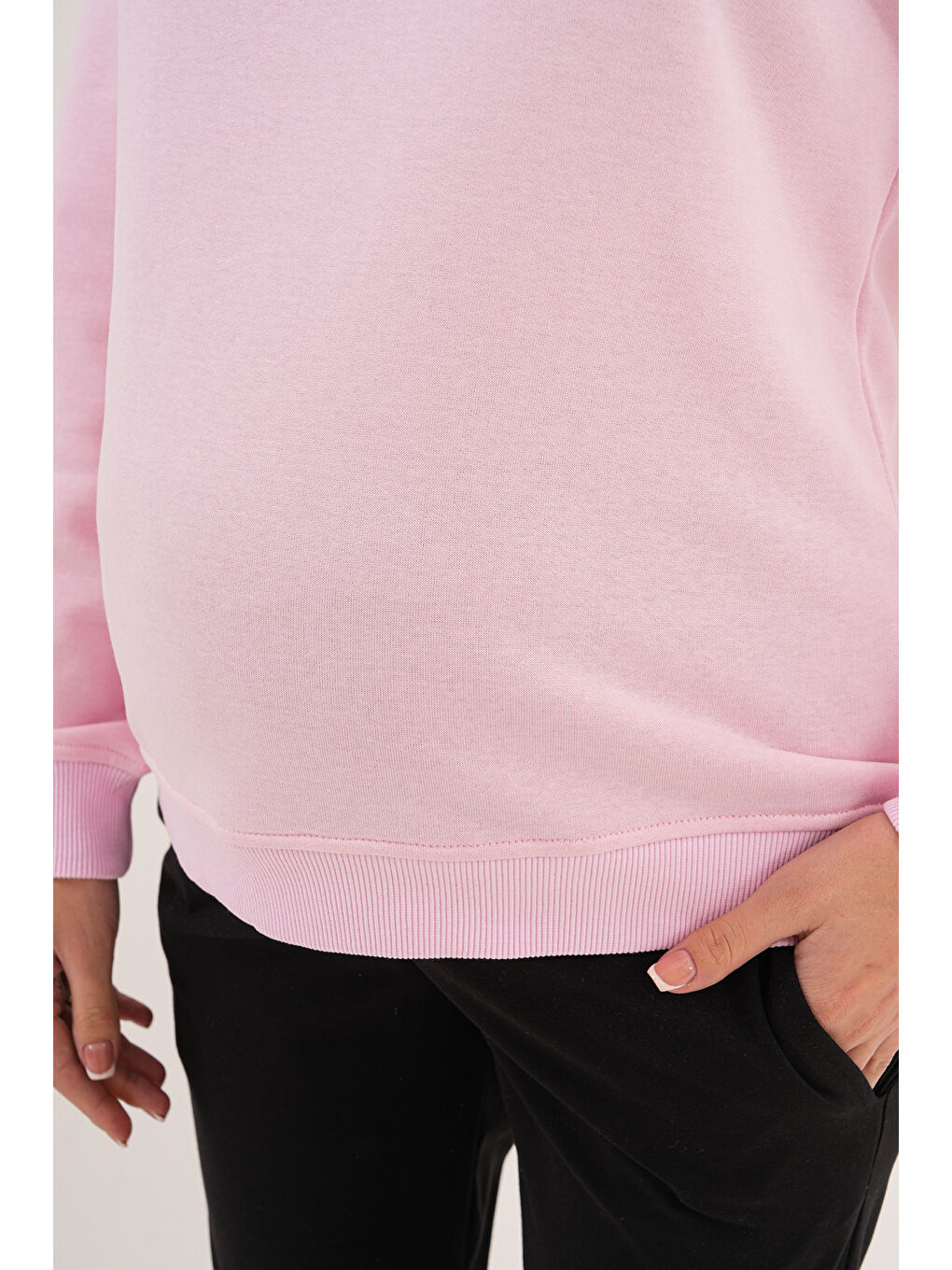 Pembe Bisiklet Yaka %100 Pamuk Hamile ve Lohusa Basic Sweatshirt-7