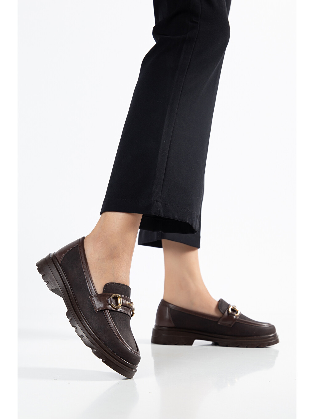 Kahverengi D0713 Günlük Ortopedik Klasik Kadın Loafer Ayakkabı-2