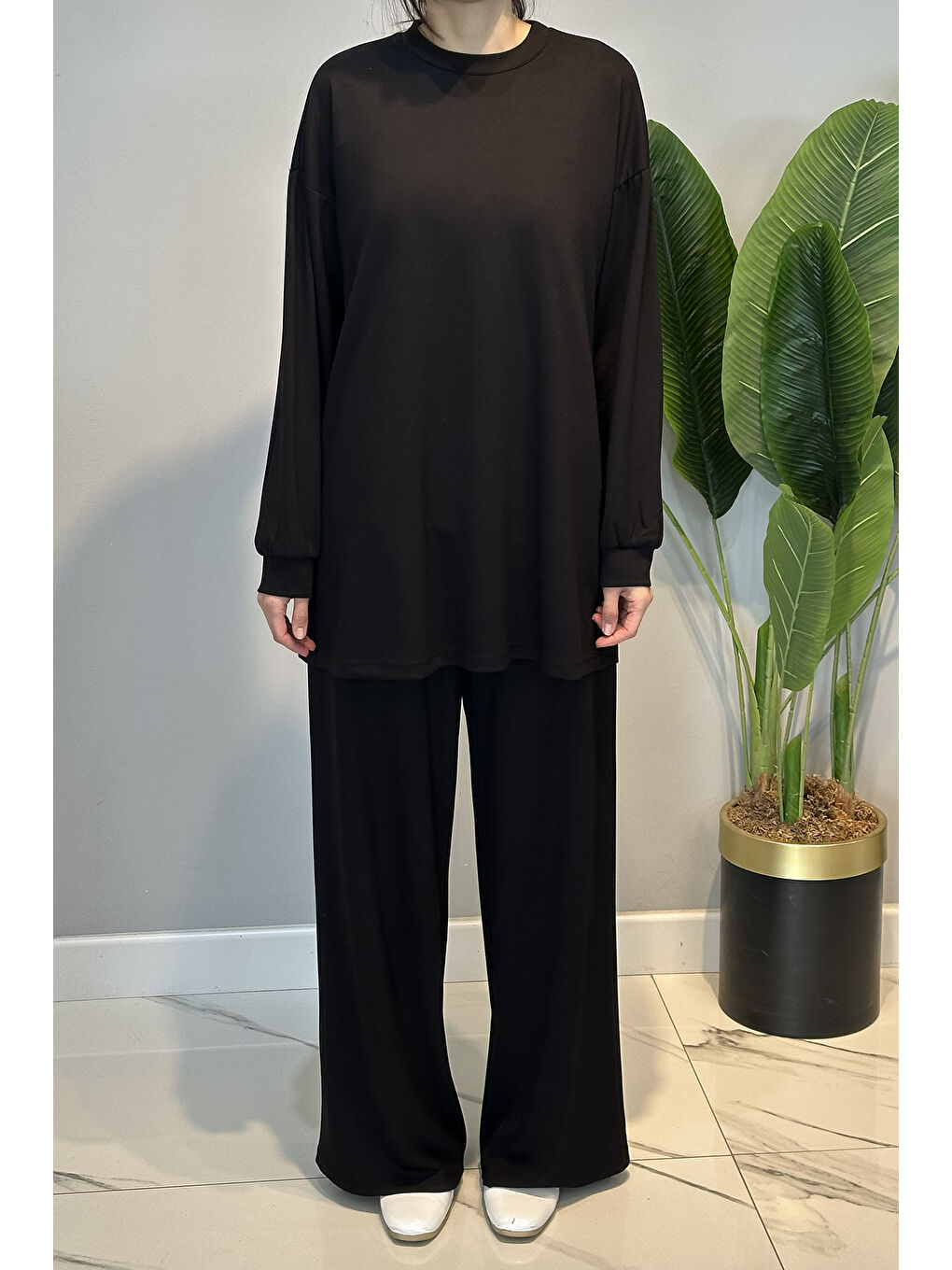 Örme Modal Pantolonlu Takım 19590 Siyah-1