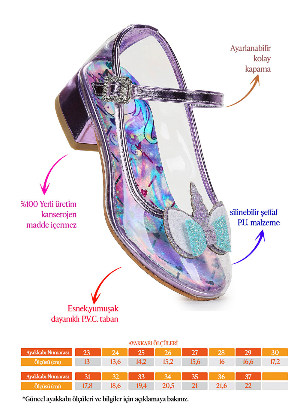 Lila Kız Çocuk Topuklu Abiye Şeffaf Ayakkabı-1