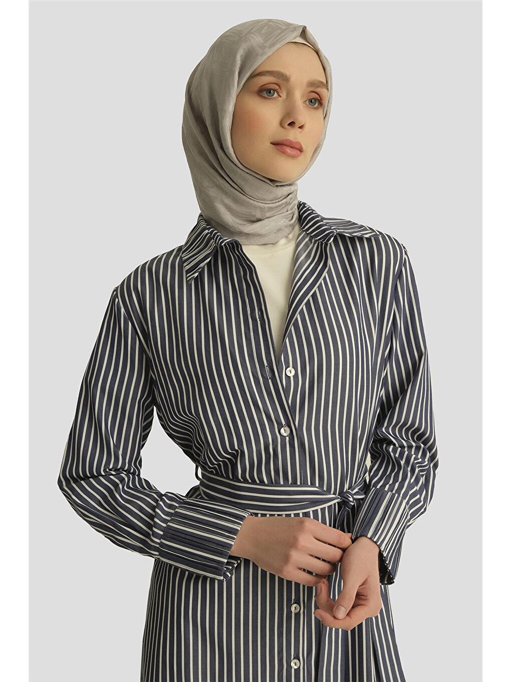 Çizgili Elbise 25Yd9047 Lacivert-1