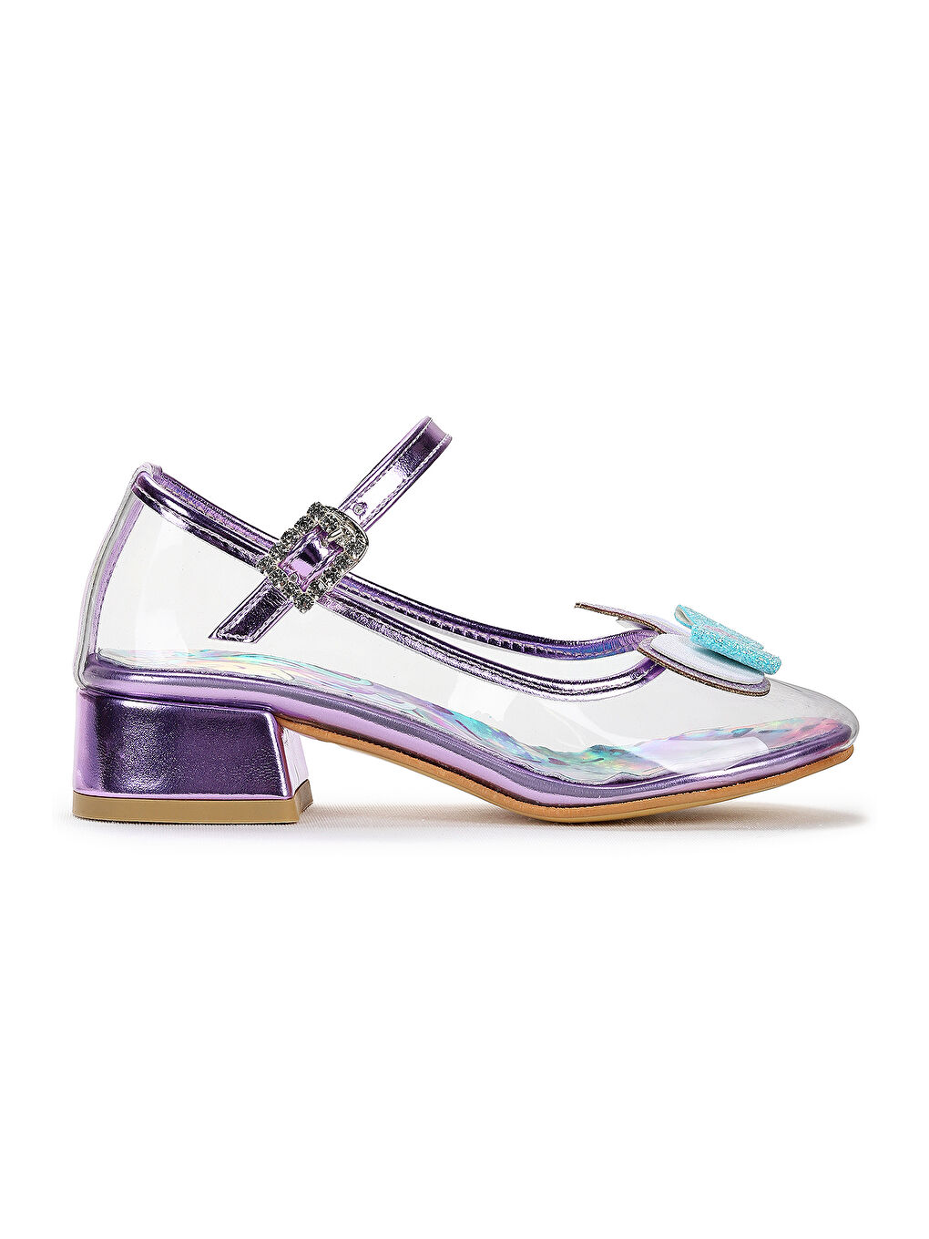 Lila Kız Çocuk Topuklu Abiye Şeffaf Ayakkabı-2