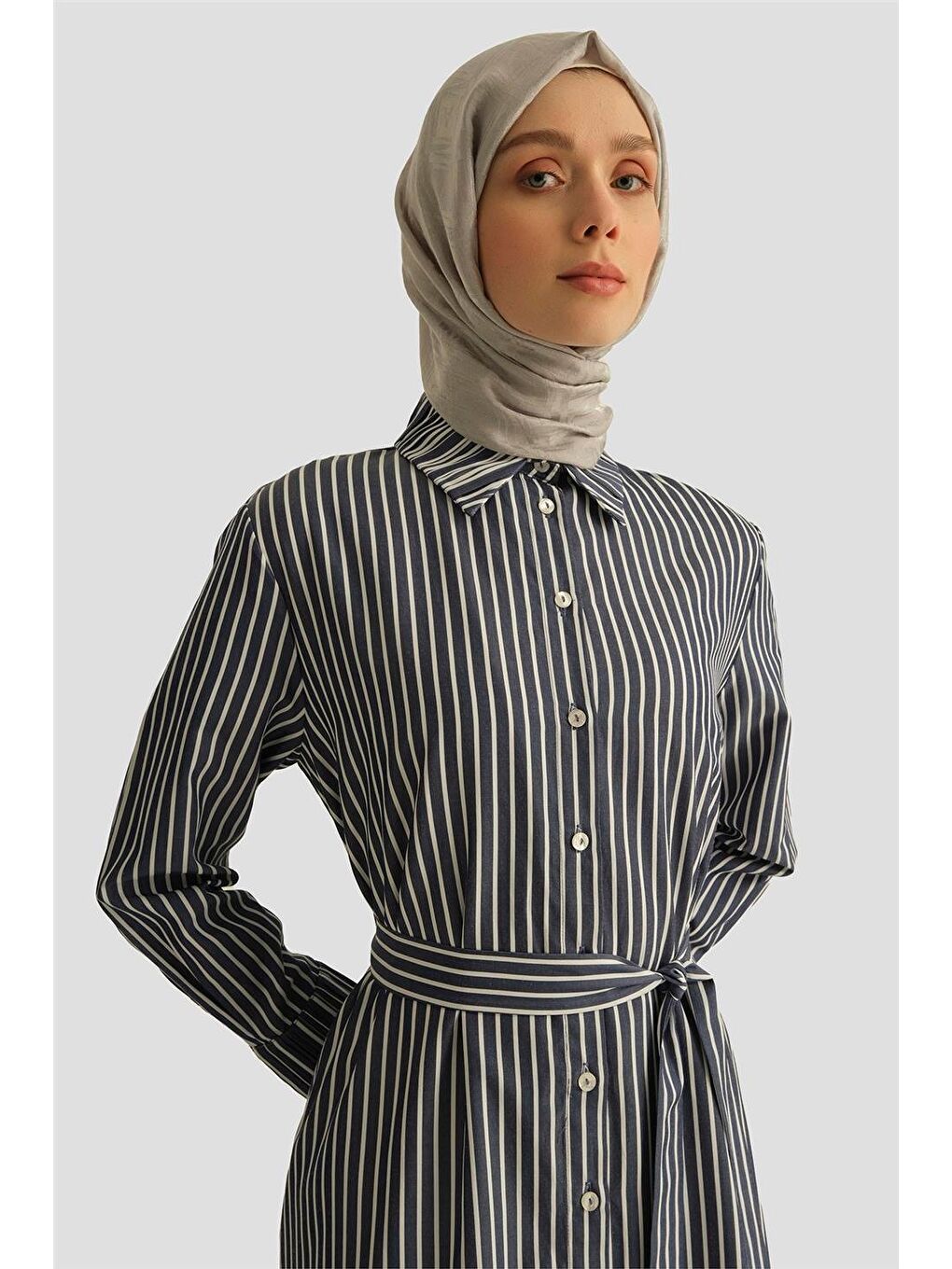 Çizgili Elbise 25Yd9047 Lacivert-2