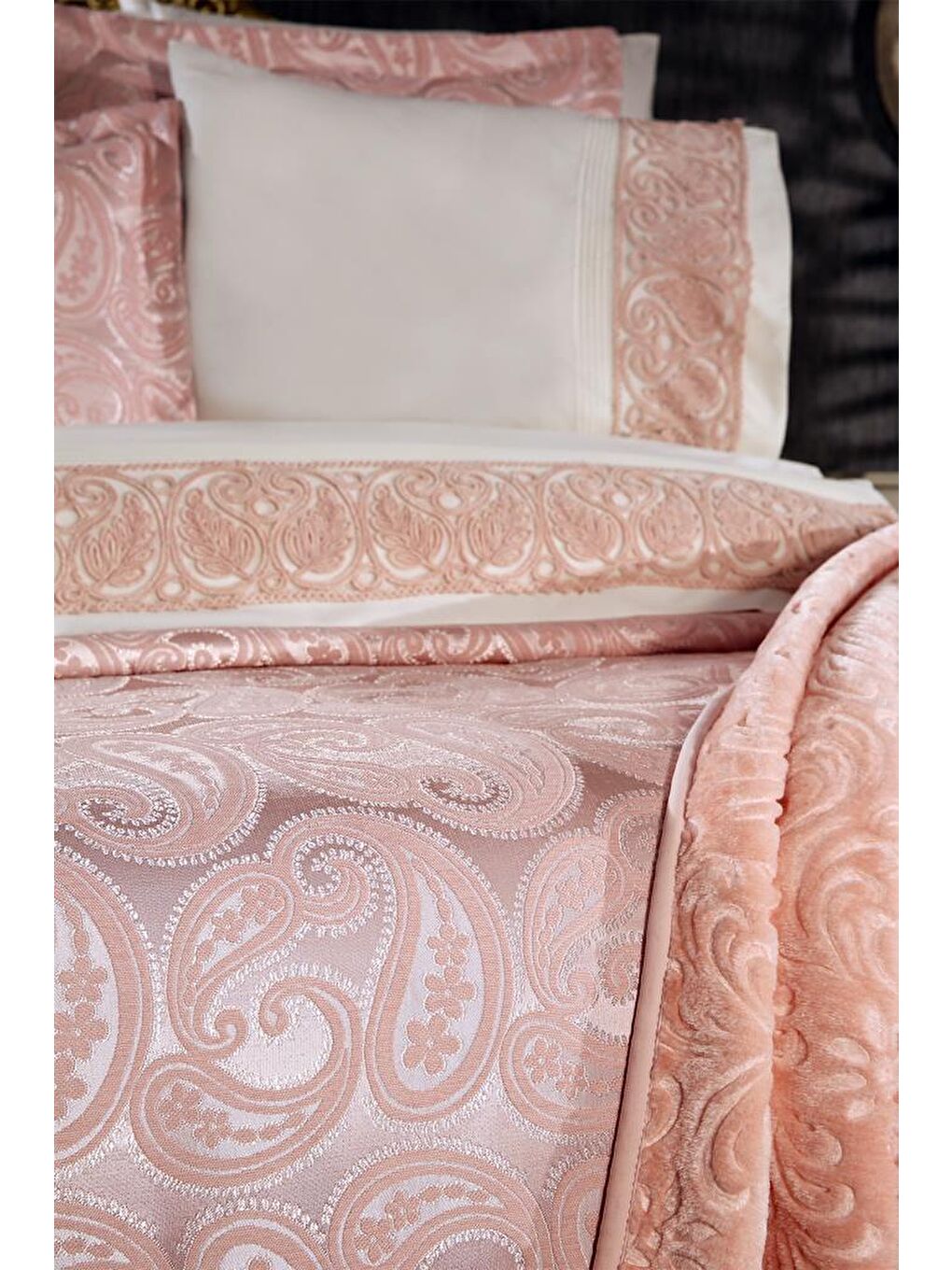 Pembe Şal 10 Parça Battaniyeli Çeyiz Seti Pudra-3