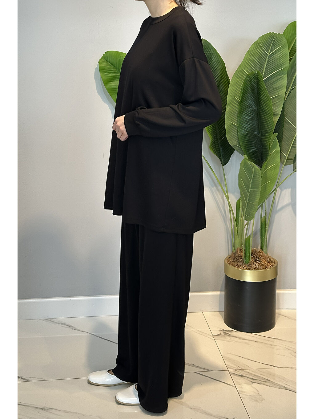 Örme Modal Pantolonlu Takım 19590 Siyah-2