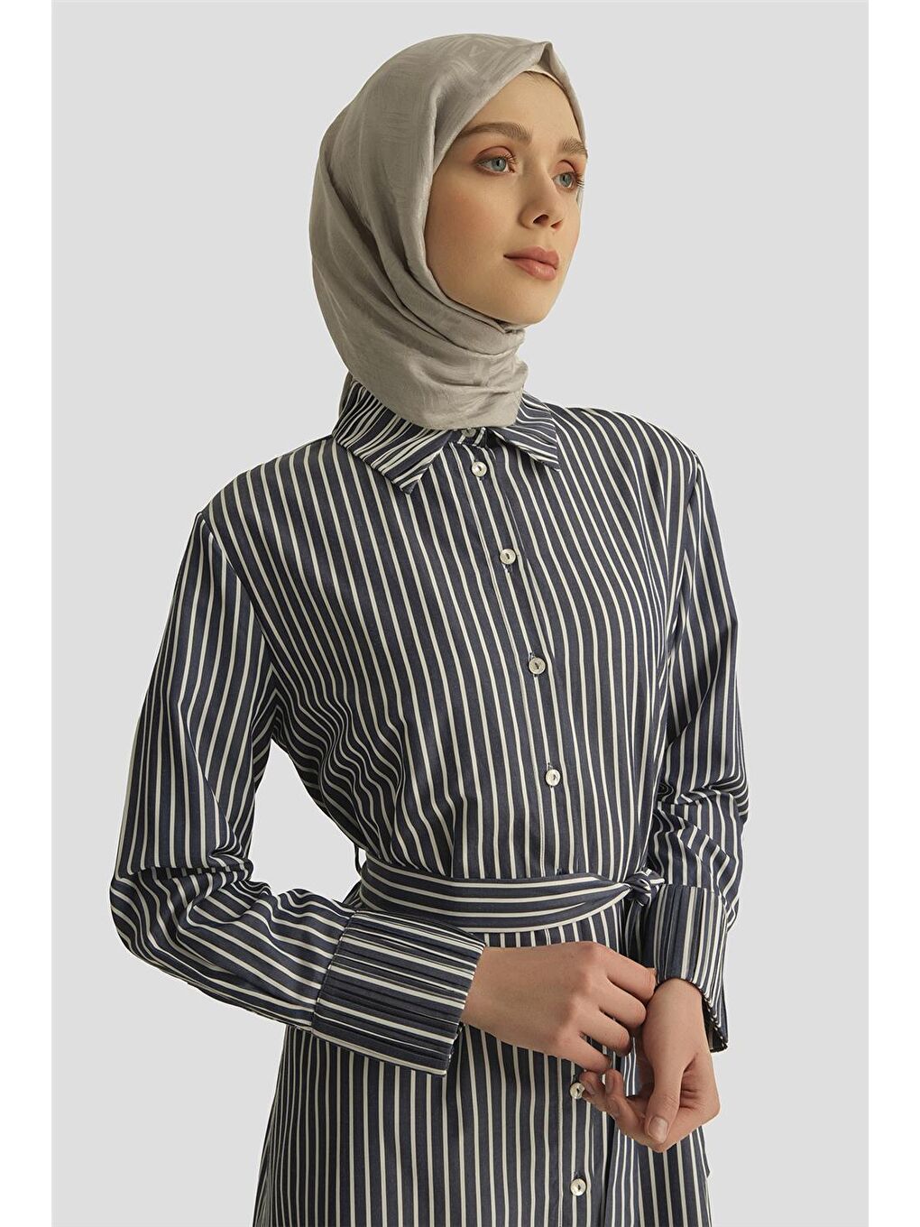 Çizgili Elbise 25Yd9047 Lacivert-3