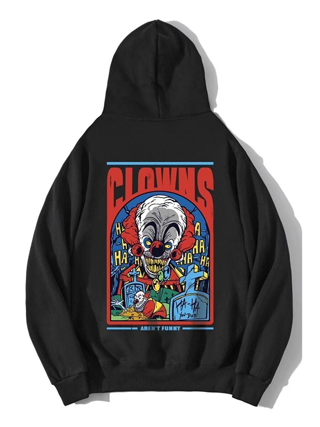 Trendseninle Siyah Unisex Siyah Clowns No Funny Baskılı Oversize Sweatshirt Hoodie