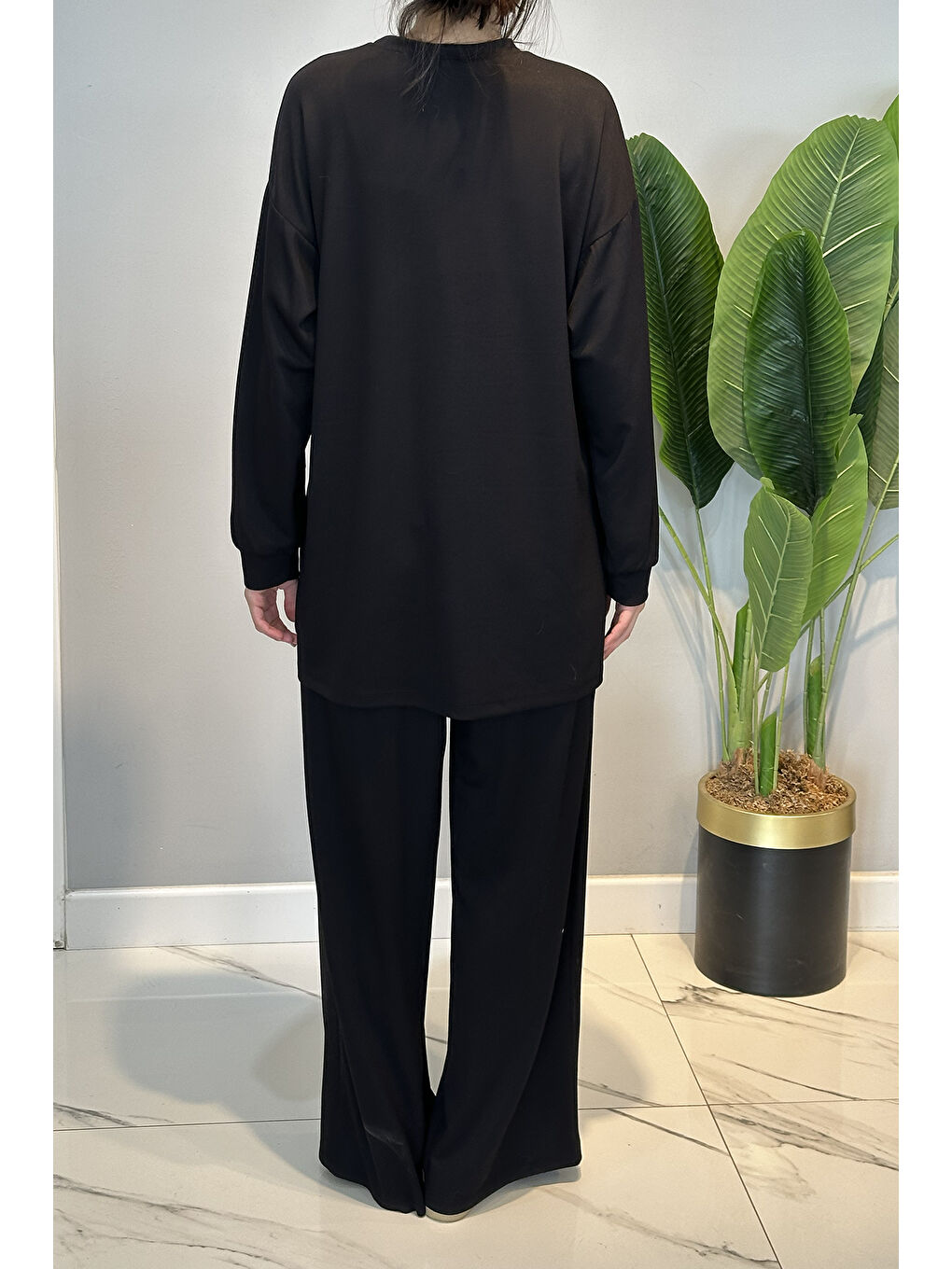 Örme Modal Pantolonlu Takım 19590 Siyah-3