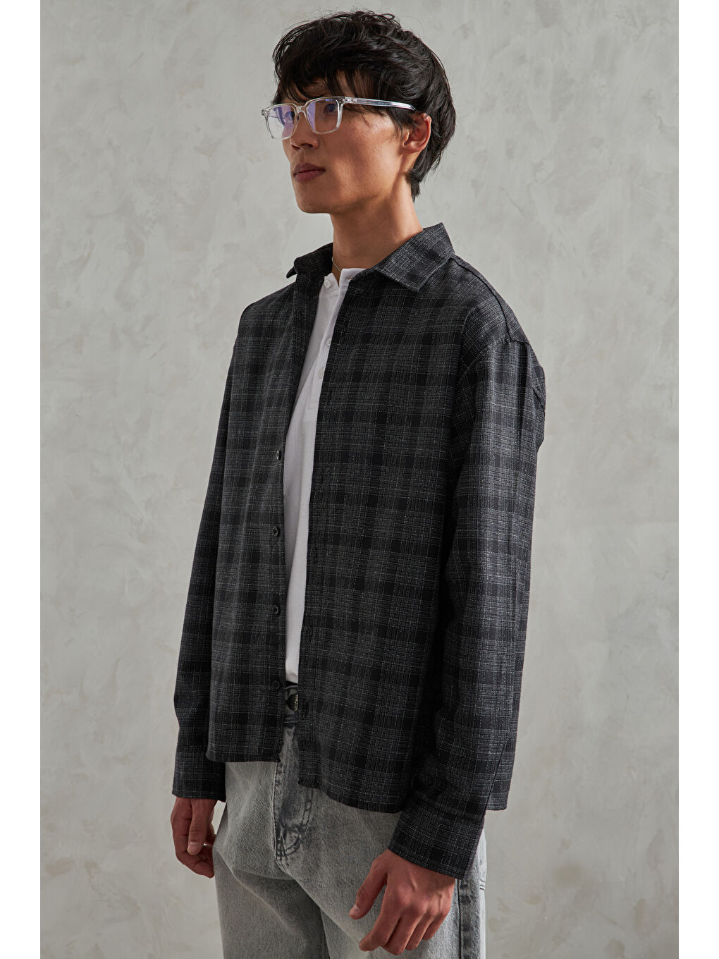 Siyah Erkek Oversize %100 Pamuk Ekose Gömlek-1