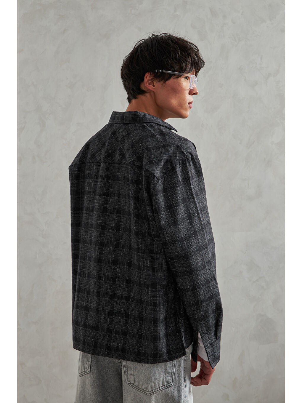 Siyah Erkek Oversize %100 Pamuk Ekose Gömlek-2