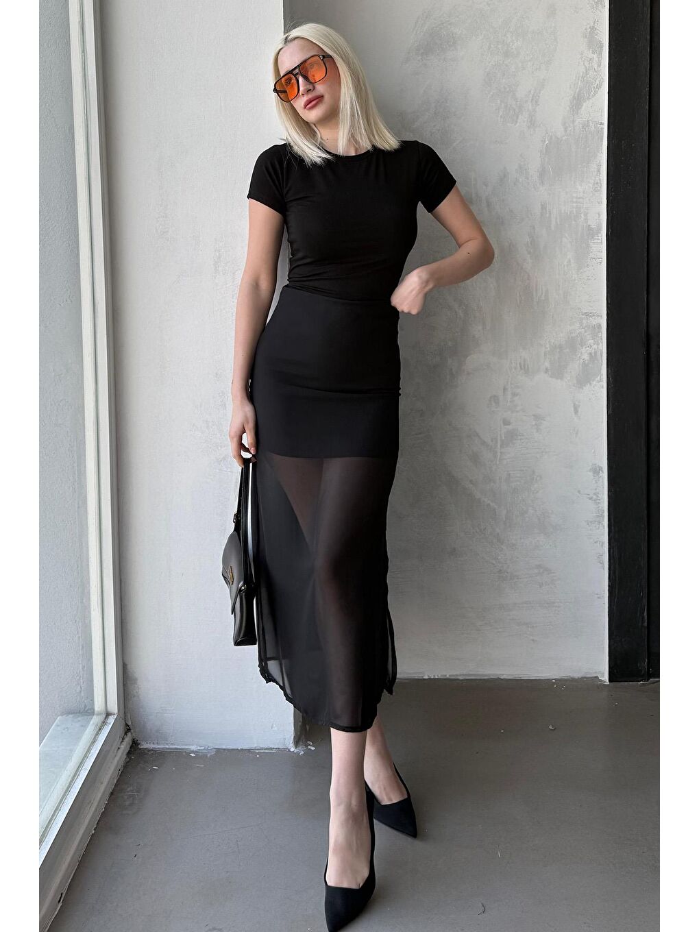 Siyah Şifon Kadın Etek Mg2340