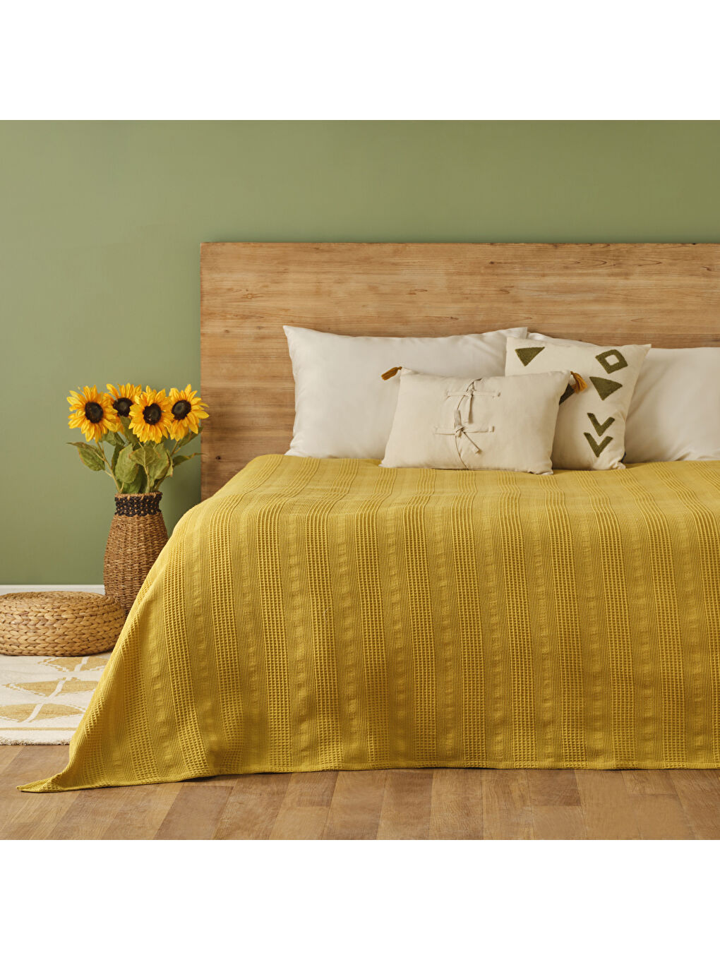 Kahverengi %100 Pamuk Russell Tek Kişilik Pike Hardal (150x220 cm)