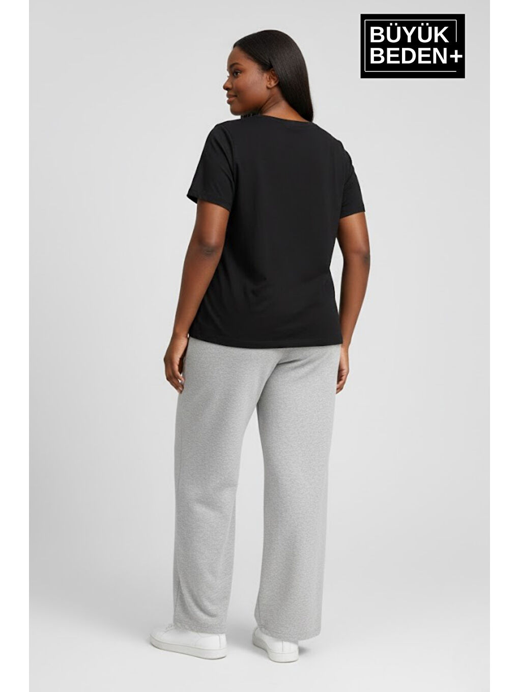Gri Kadın Büyük Beden Rahat Kesim Lastikli Bel Paça Reçmeli Eşofman Altı SPR26EAK952-3