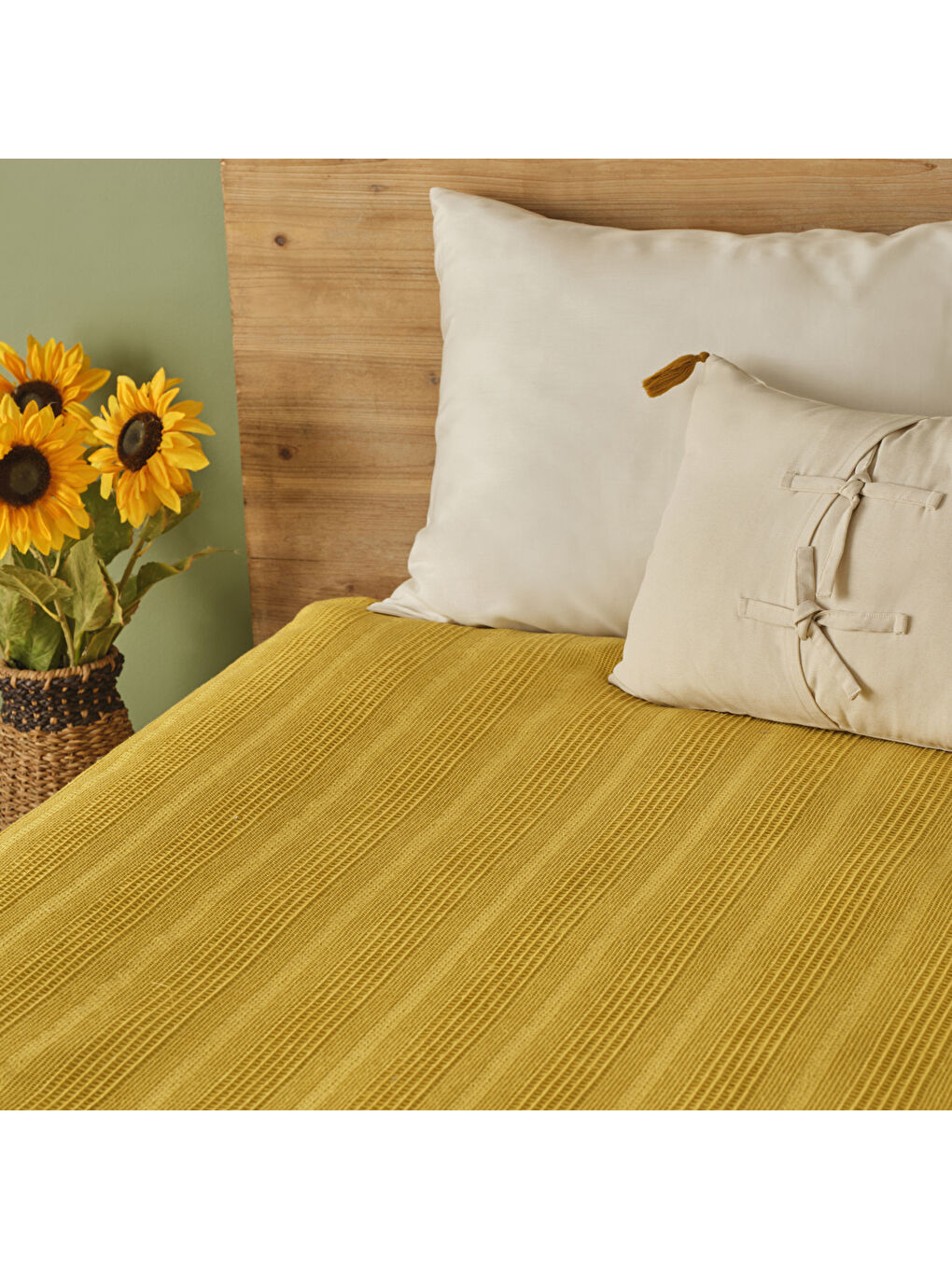 Kahverengi %100 Pamuk Russell Tek Kişilik Pike Hardal (150x220 cm)-1