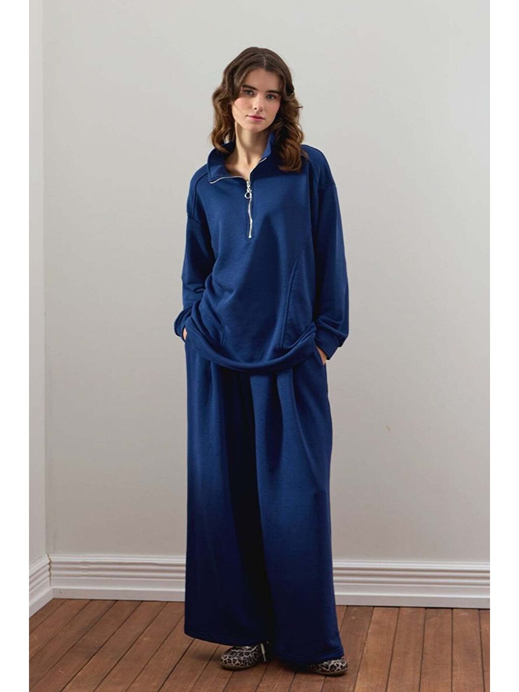 İndigo 3 İplik Yarım Fermuarlı Eşofman Takım