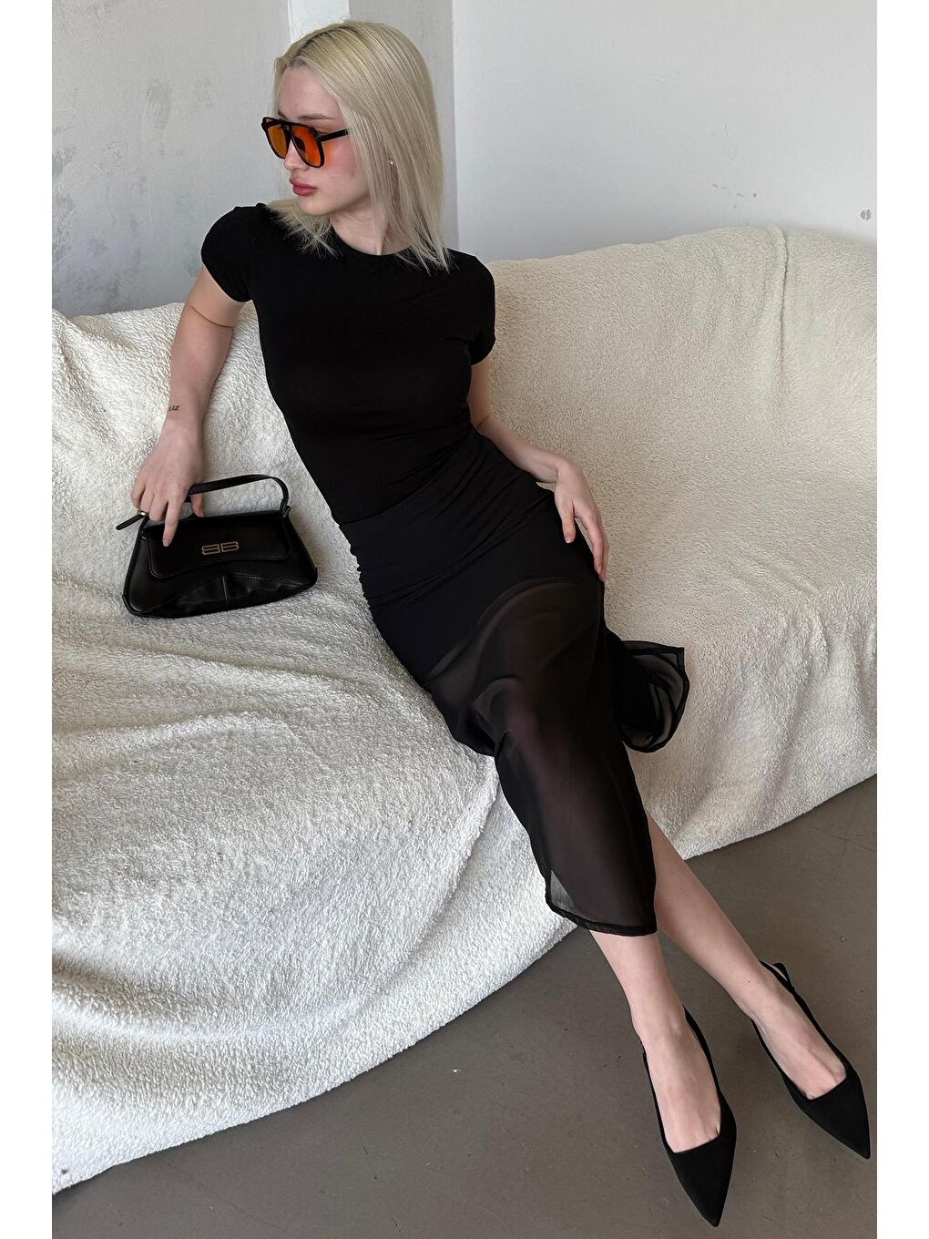 Siyah Şifon Kadın Etek Mg2340-1