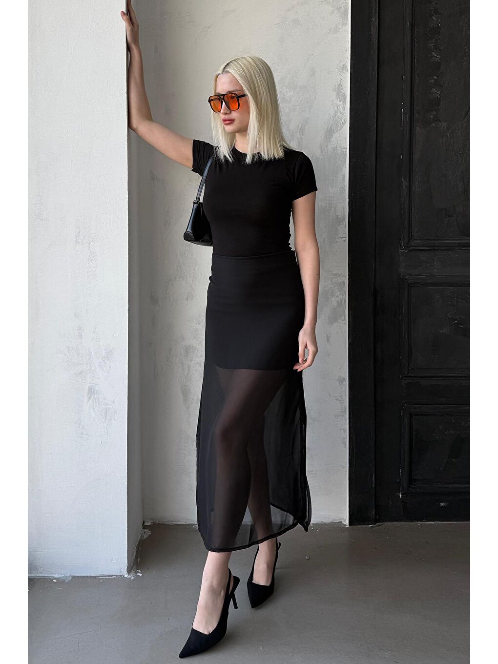 Siyah Şifon Kadın Etek Mg2340-2