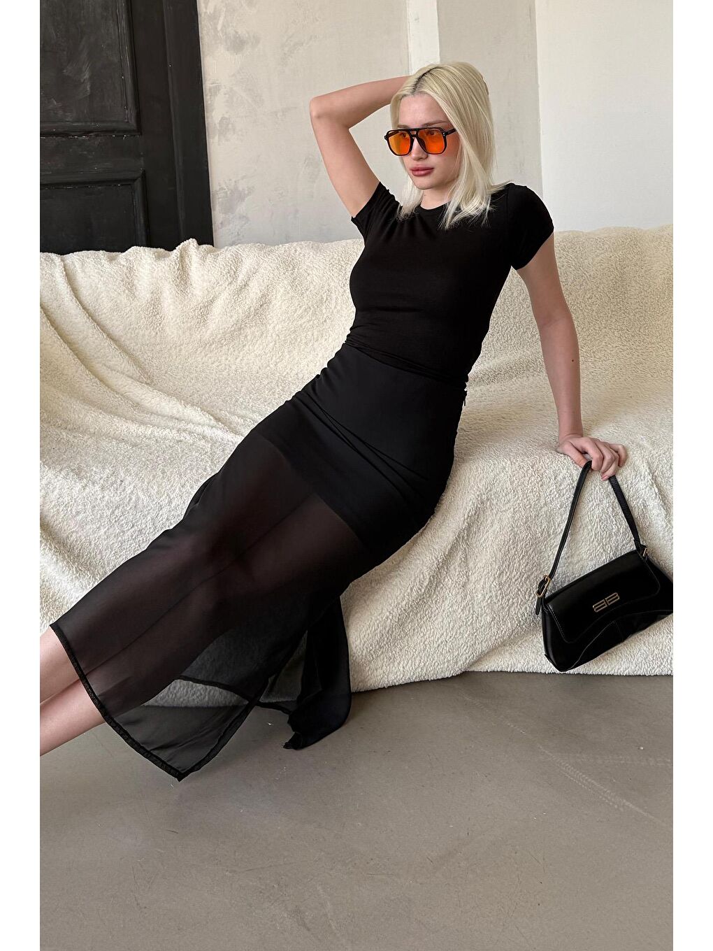 Siyah Şifon Kadın Etek Mg2340-3