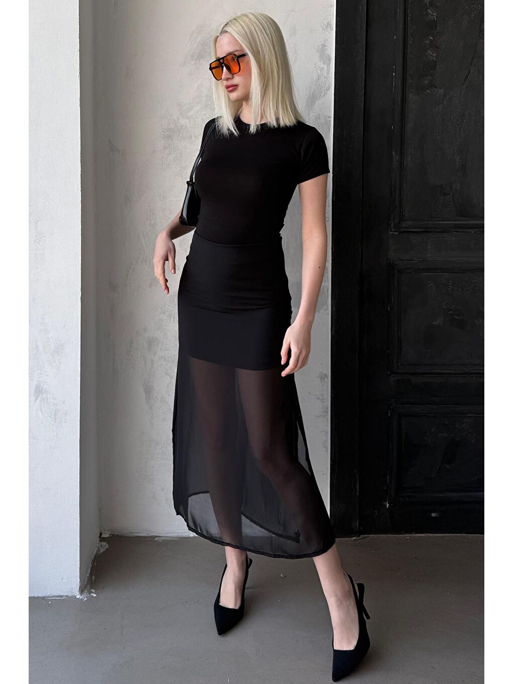 Siyah Şifon Kadın Etek Mg2340-4