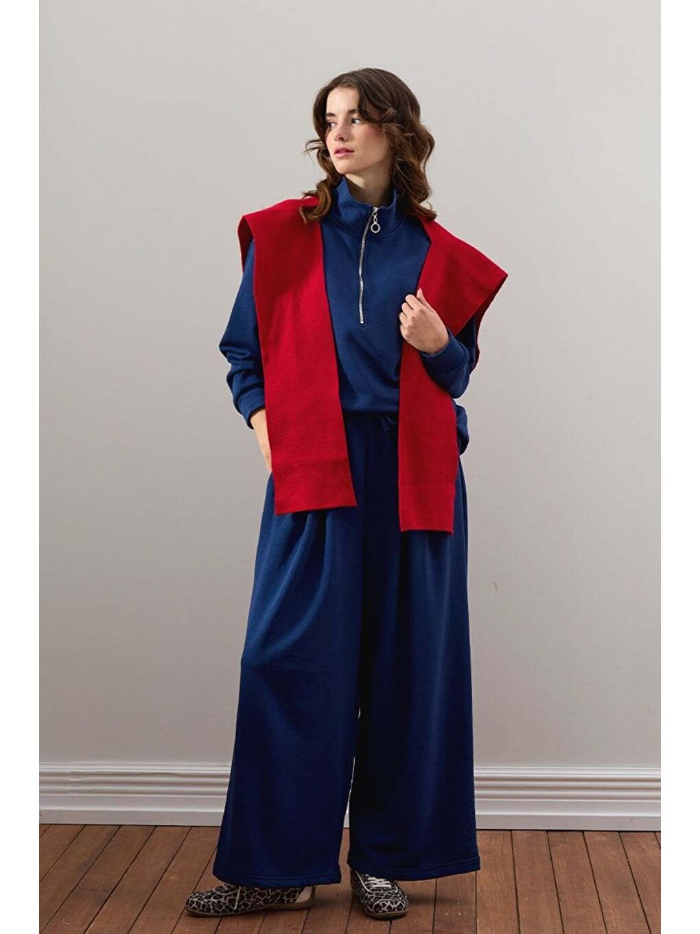 İndigo 3 İplik Yarım Fermuarlı Eşofman Takım-1