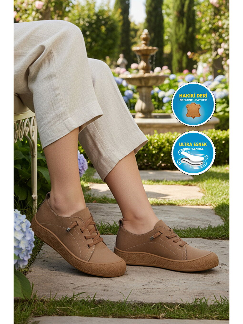 Bej Hakiki Deri Kadın Casual Ayakkabı 232 Z-2