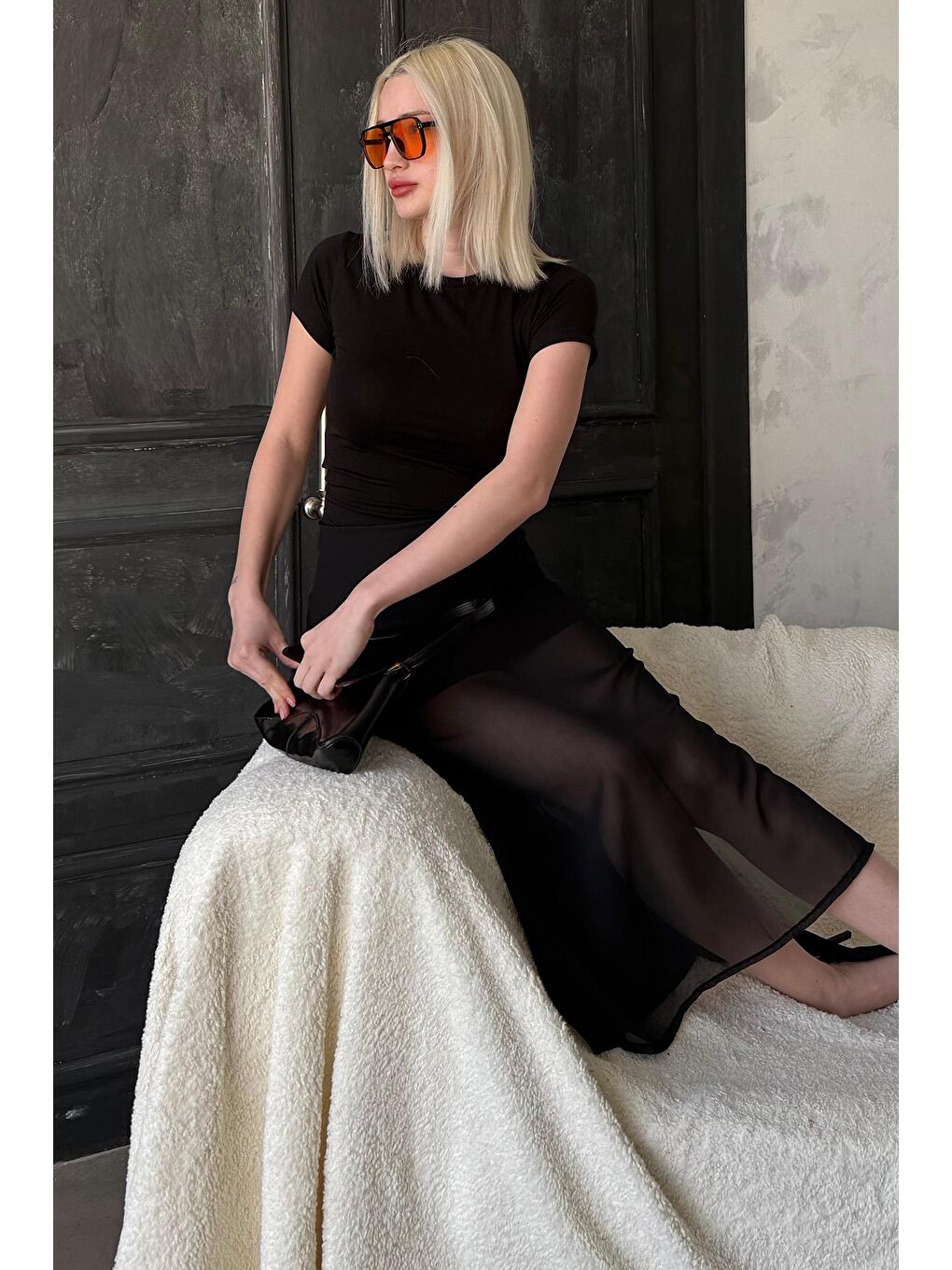 Siyah Şifon Kadın Etek Mg2340-5