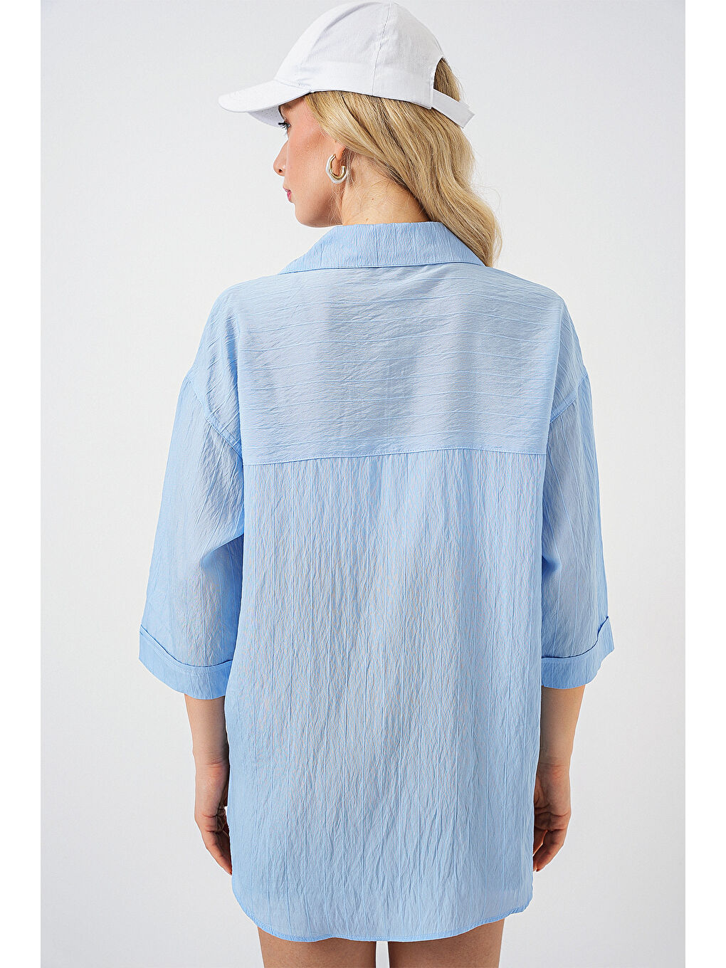 Kadın Cep Detaylı Kısa Kol Gömlek 20317 - Mavi-5