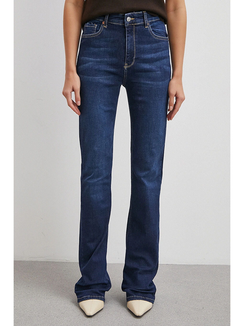 Yüksek Bel Elastanlı İspanyol Paça Jean Lacivert-4