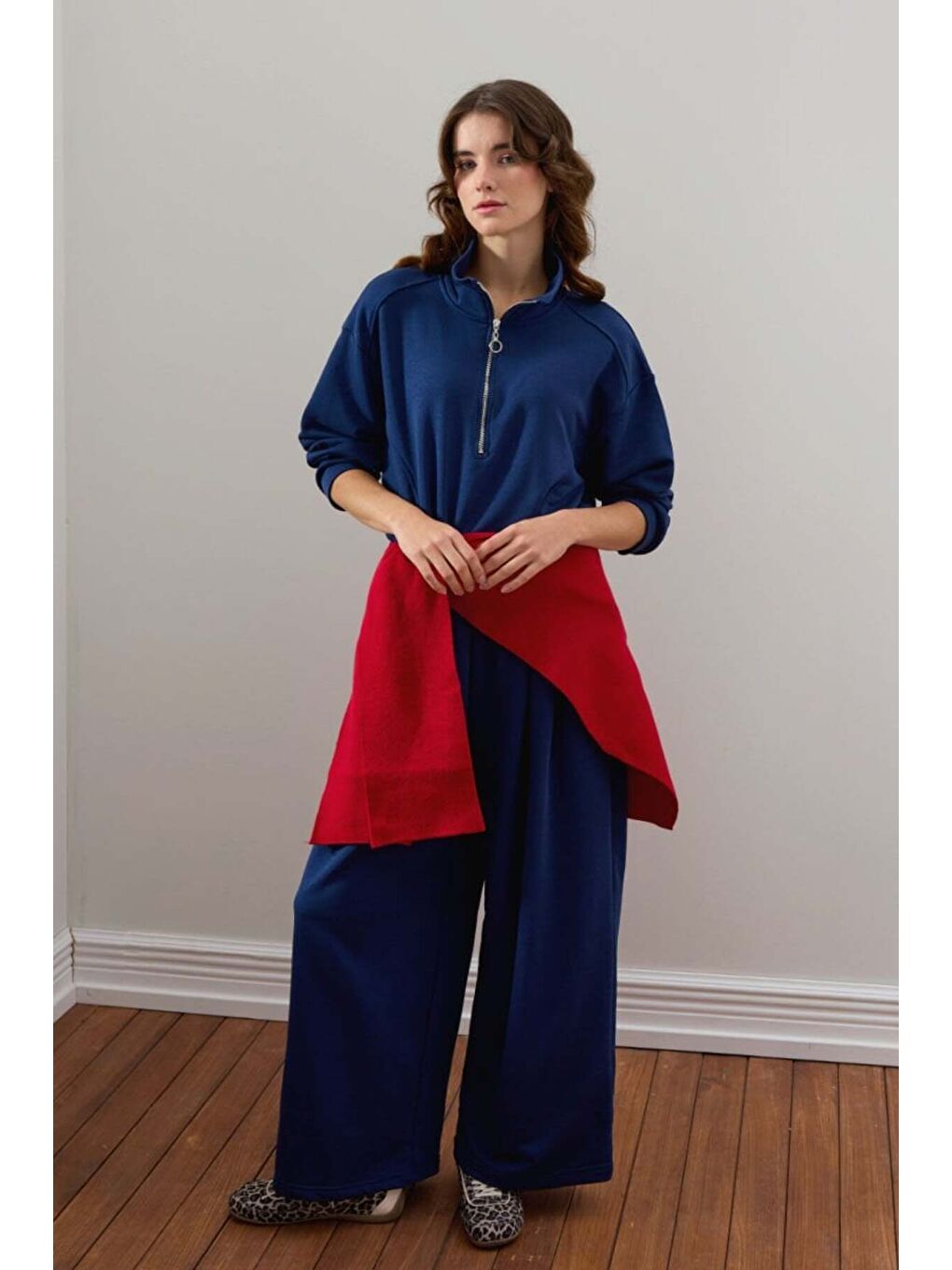 İndigo 3 İplik Yarım Fermuarlı Eşofman Takım-2