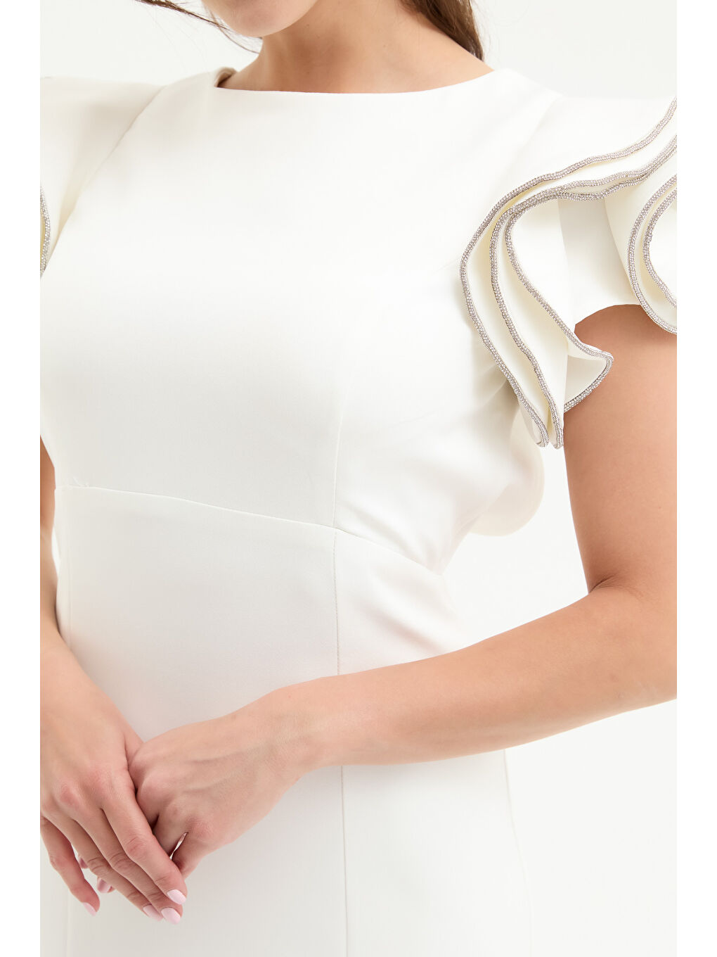 Kadın Beyaz Sırt Dekolteli Uzun Abiye Elbise-1