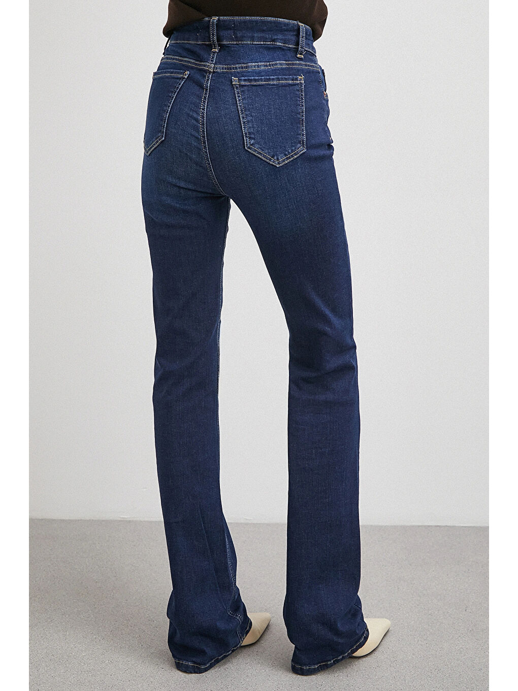 Yüksek Bel Elastanlı İspanyol Paça Jean Lacivert-5