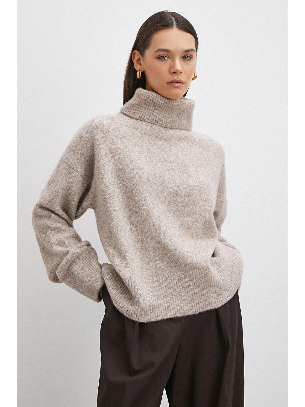 Balıkçı Yaka Uzun Kollu Kazak Gri-1