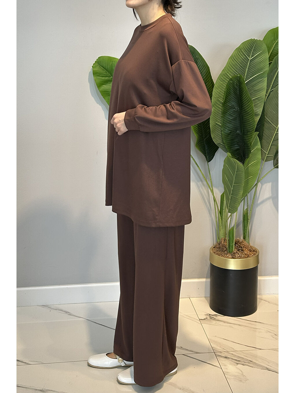 Örme Modal Pantolonlu Takım 19590 Kahverengi-2