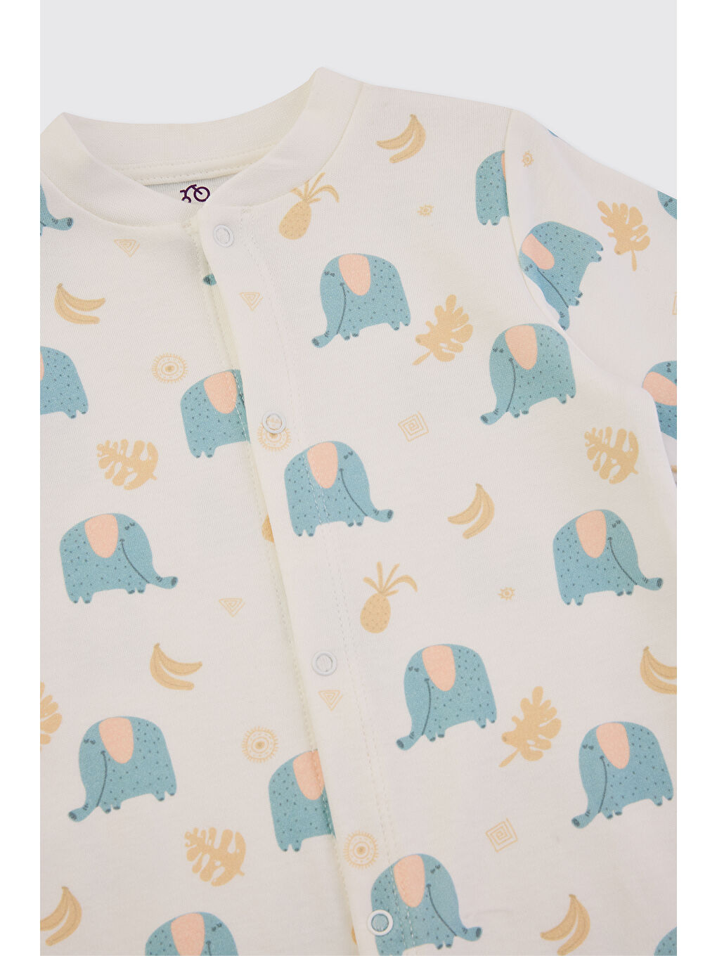 Yenidoğan Mavi fil Desenli Beyaz Tulum-2