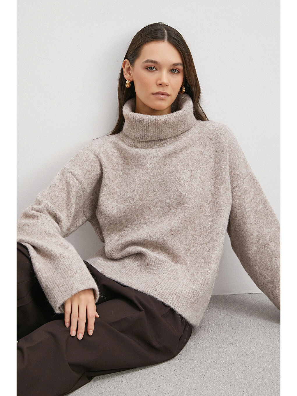 Balıkçı Yaka Uzun Kollu Kazak Gri-3